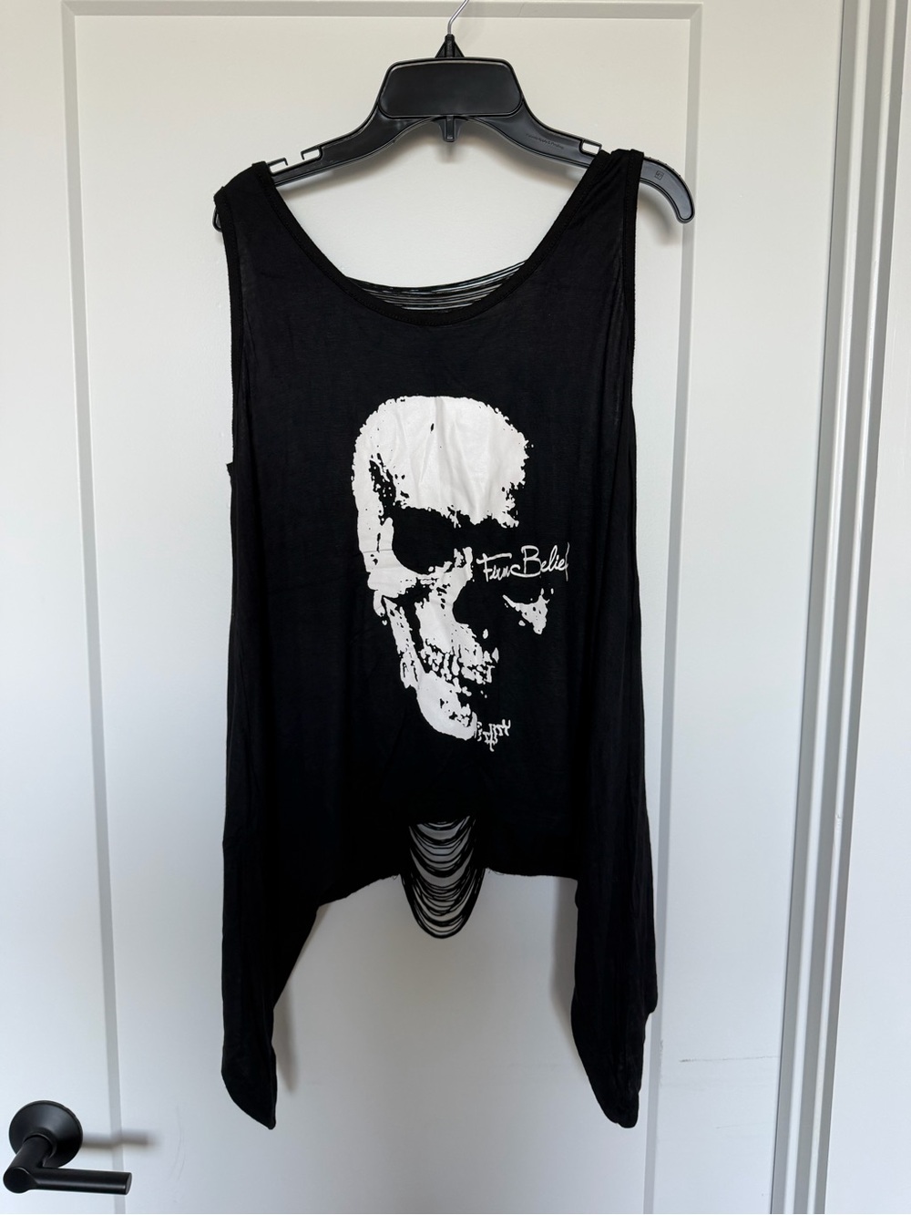Black Skull Graphic Asymmetric Tank Top - Unbranded